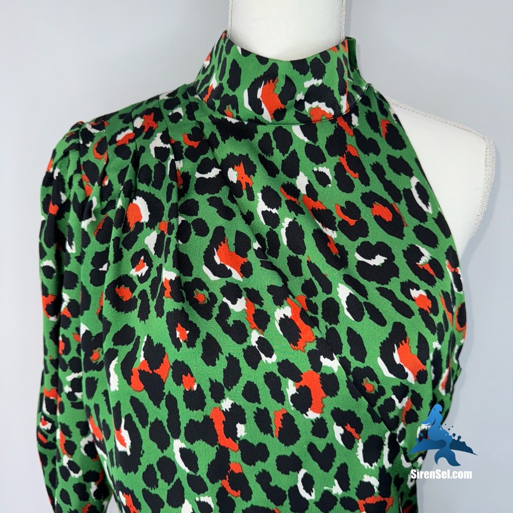 1152 NWT Choosy Untamed One Shoulder Dress - Size L - Green/Red/Black Multi - Picture 3 of 16